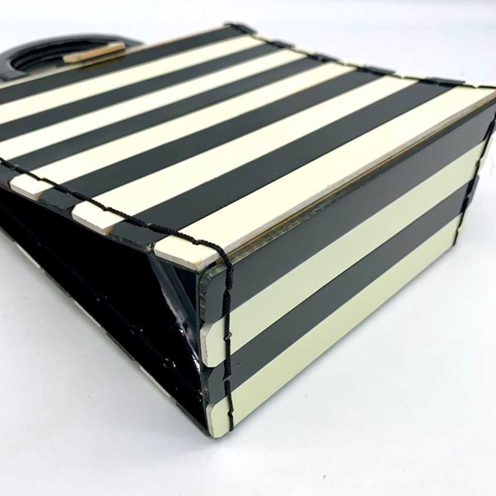 Adriana Jimenez White & Black Striped Wood Satche… - image 9