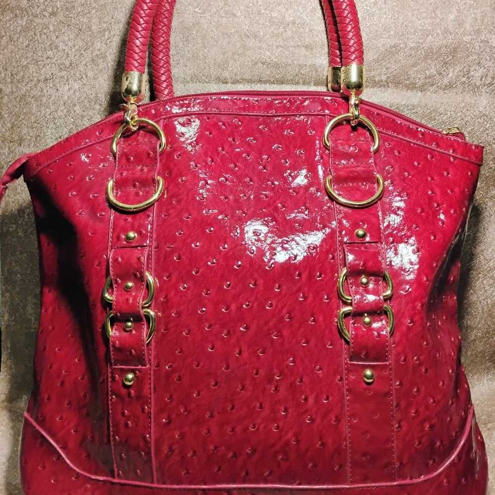 Embossed gorgeous garnet red Faux Ostrich Leather… - image 1