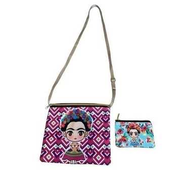 Frida Kahlo hot Striped Satchel Crossbody Purse w/ Removable Frida Doll Tassel