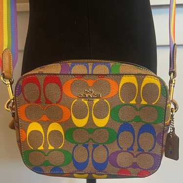 Coach Camera Bag In Rainbow Signature Canvas