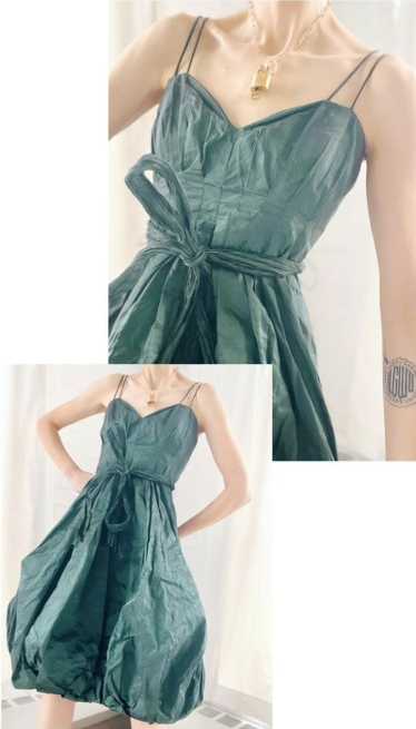 emerald silk crinkle bubble dress