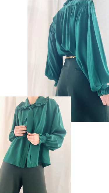 Oscar De La Renta emerald silk blouse