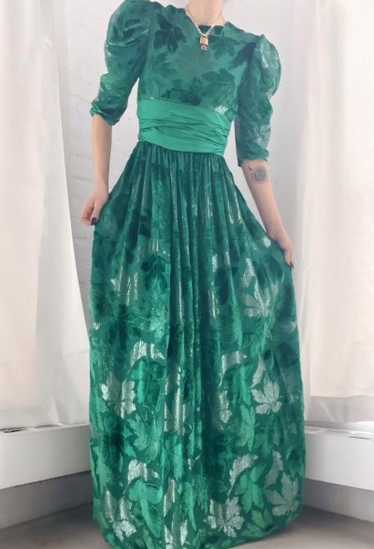 silk Elizabeth Arden emerald velvet burnout dress