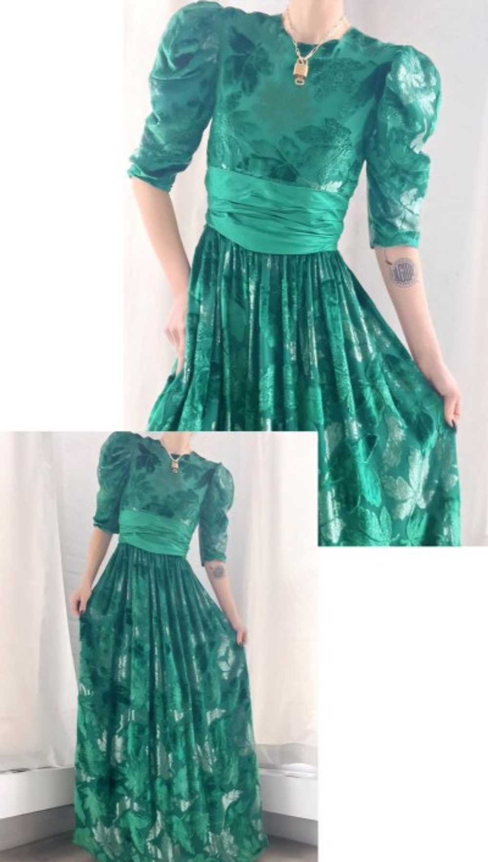 silk Elizabeth Arden emerald velvet burnout dress - image 3