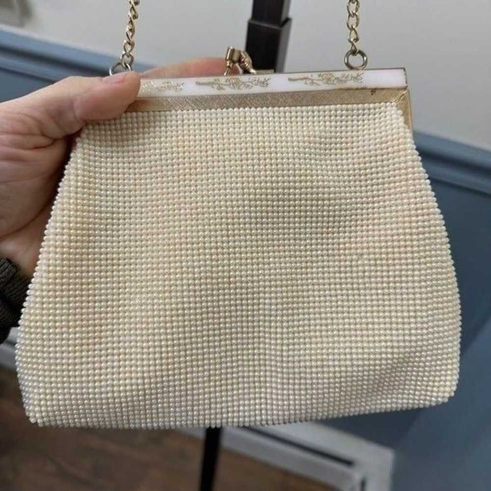 Vintage Faux Pearl Beaded Purse Kiss Lock Gold To… - image 3