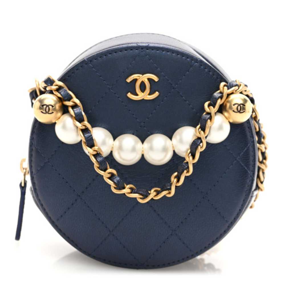 CHANEL Goatskin Quilted Chic Pearls Chain Round C… - image 1