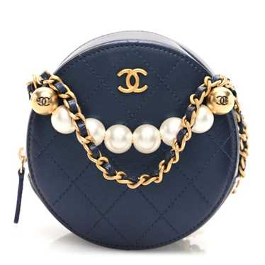 CHANEL Goatskin Quilted Chic Pearls Chain Round C… - image 1