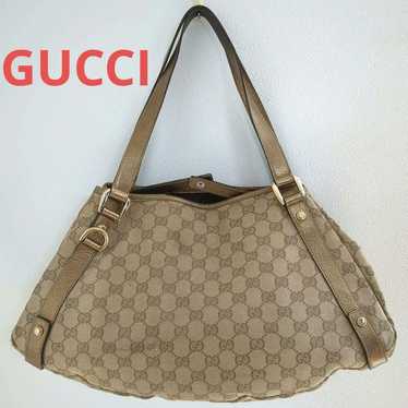 【Gucci】 Abbey Line Shoulder Bag Beige Canvas