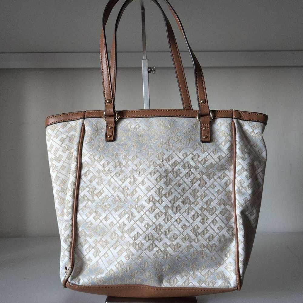 TH Tommy Hilfiger Tote Bag Handbag White Brown - image 10