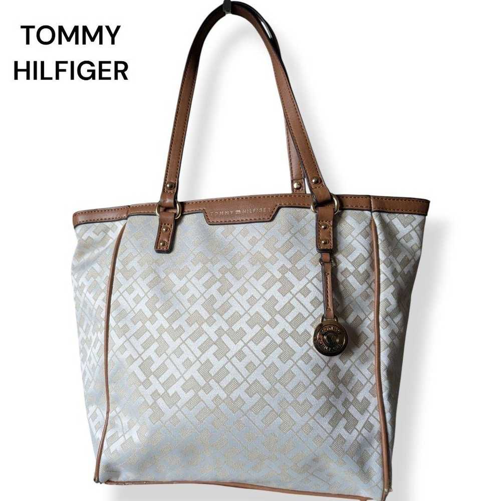 TH Tommy Hilfiger Tote Bag Handbag White Brown - image 1