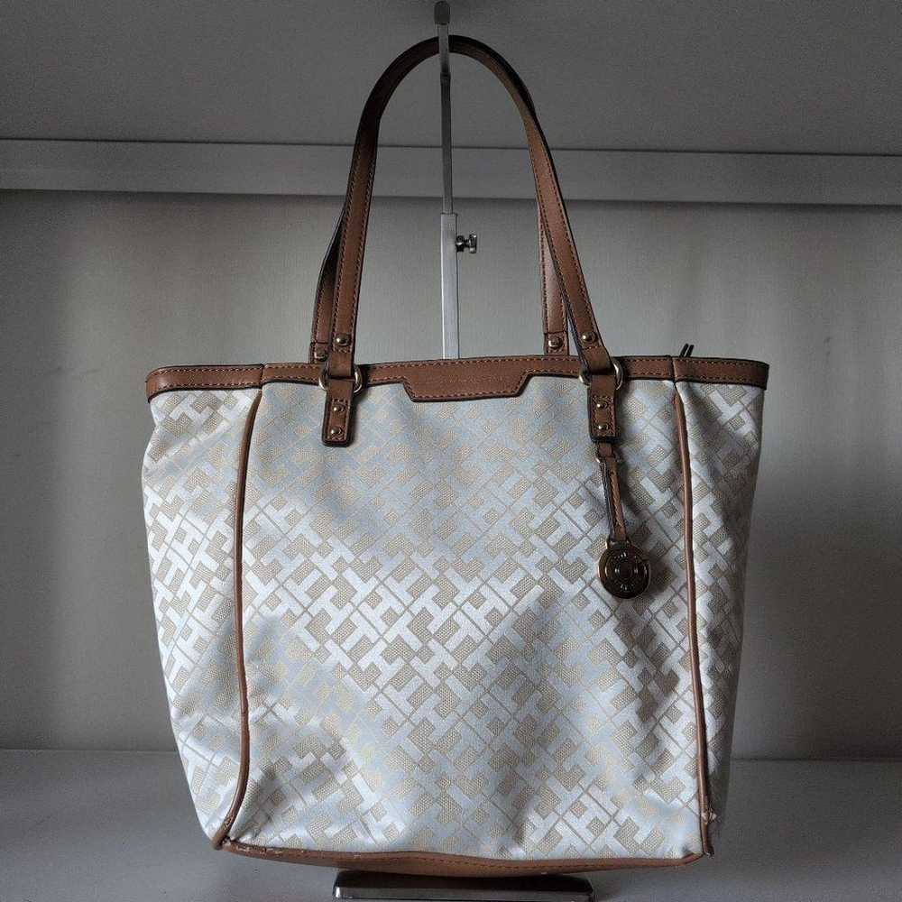 TH Tommy Hilfiger Tote Bag Handbag White Brown - image 9