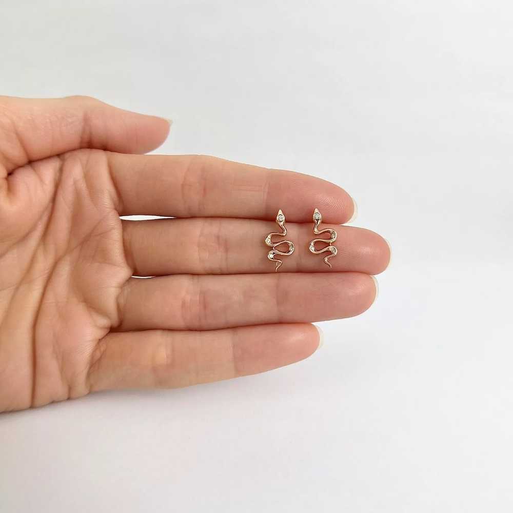 Diamond Snake Crawler Climber Stud Earrings 14K R… - image 2