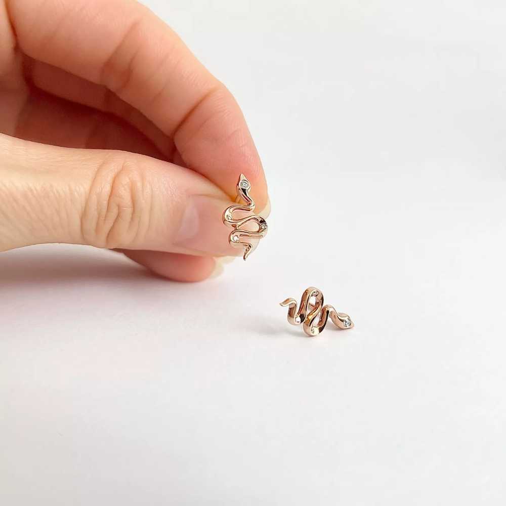 Diamond Snake Crawler Climber Stud Earrings 14K R… - image 3