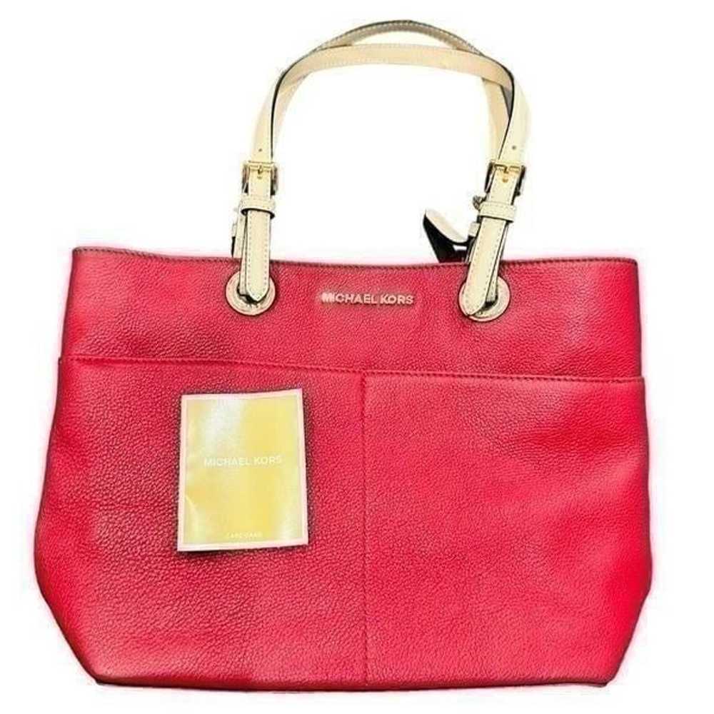 NWOT Michael Kors Bedford Red Pocket Tote Pebble … - image 1