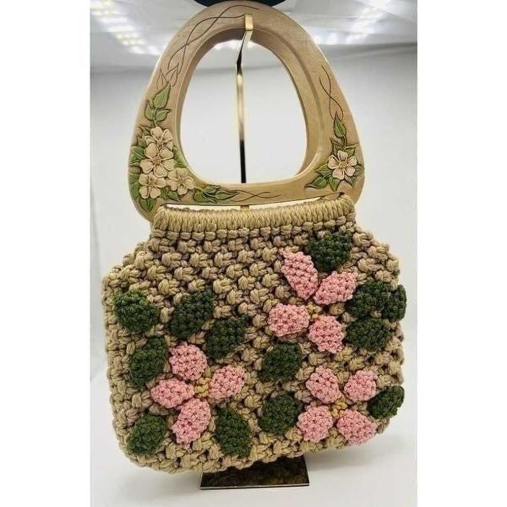 1970s Inspired Handmade Macrame Crochet Handbag W… - image 1