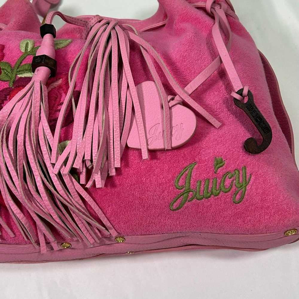 EUC Y2K Juicy Couture Pink Terry Cloth Floral Emb… - image 2