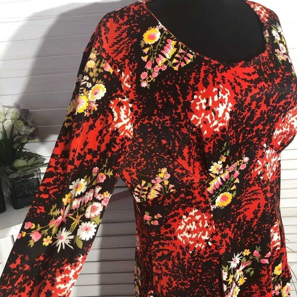 Vintage 70s boho mod floral red black midi dress … - image 6