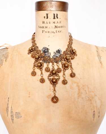 1940s Flower Brass Statement Necklace