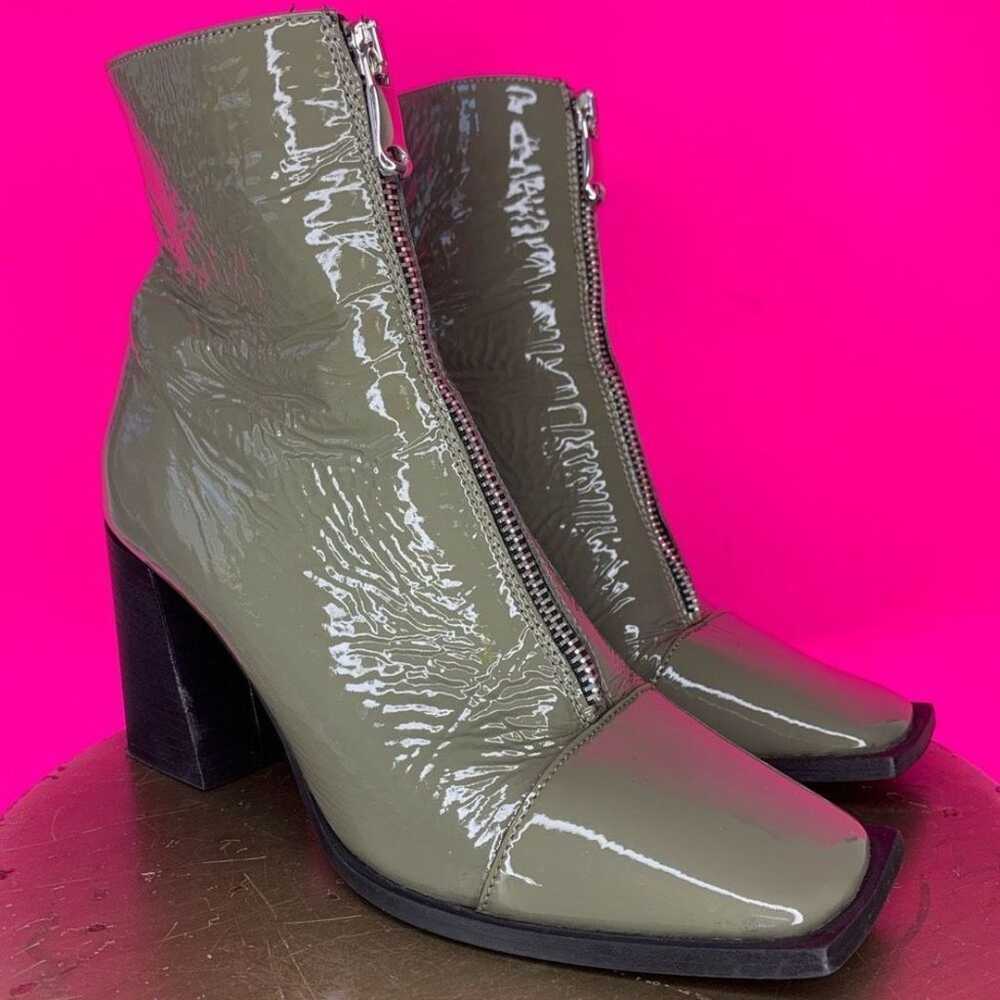 Topshop Green Leather Front Zip Square Toe Ankle … - image 1