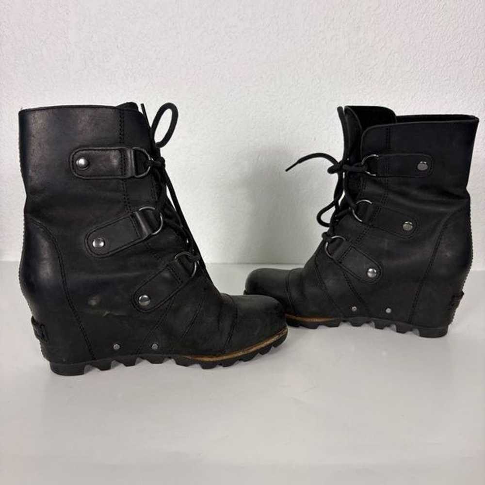 Sorel Black Leather Lace Up Mid Calf Wedge Bootie… - image 10