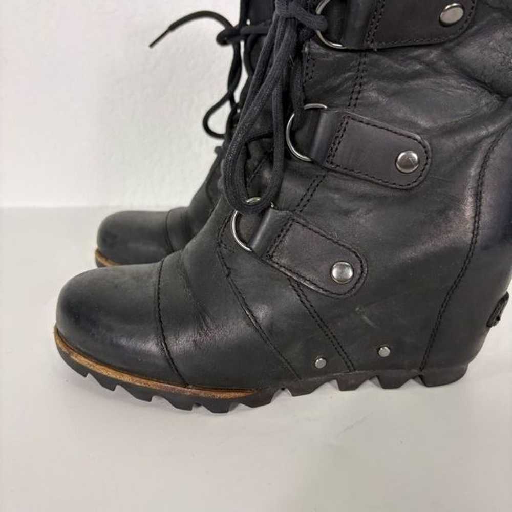 Sorel Black Leather Lace Up Mid Calf Wedge Bootie… - image 3