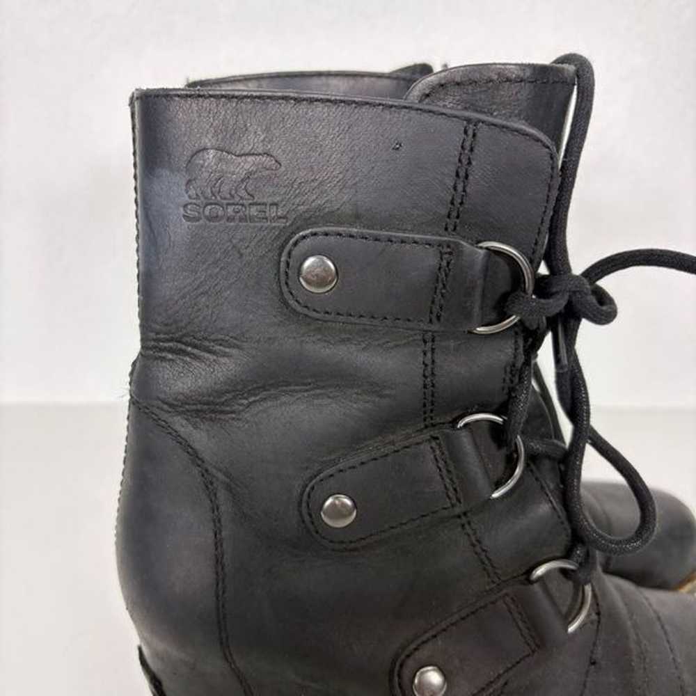 Sorel Black Leather Lace Up Mid Calf Wedge Bootie… - image 7