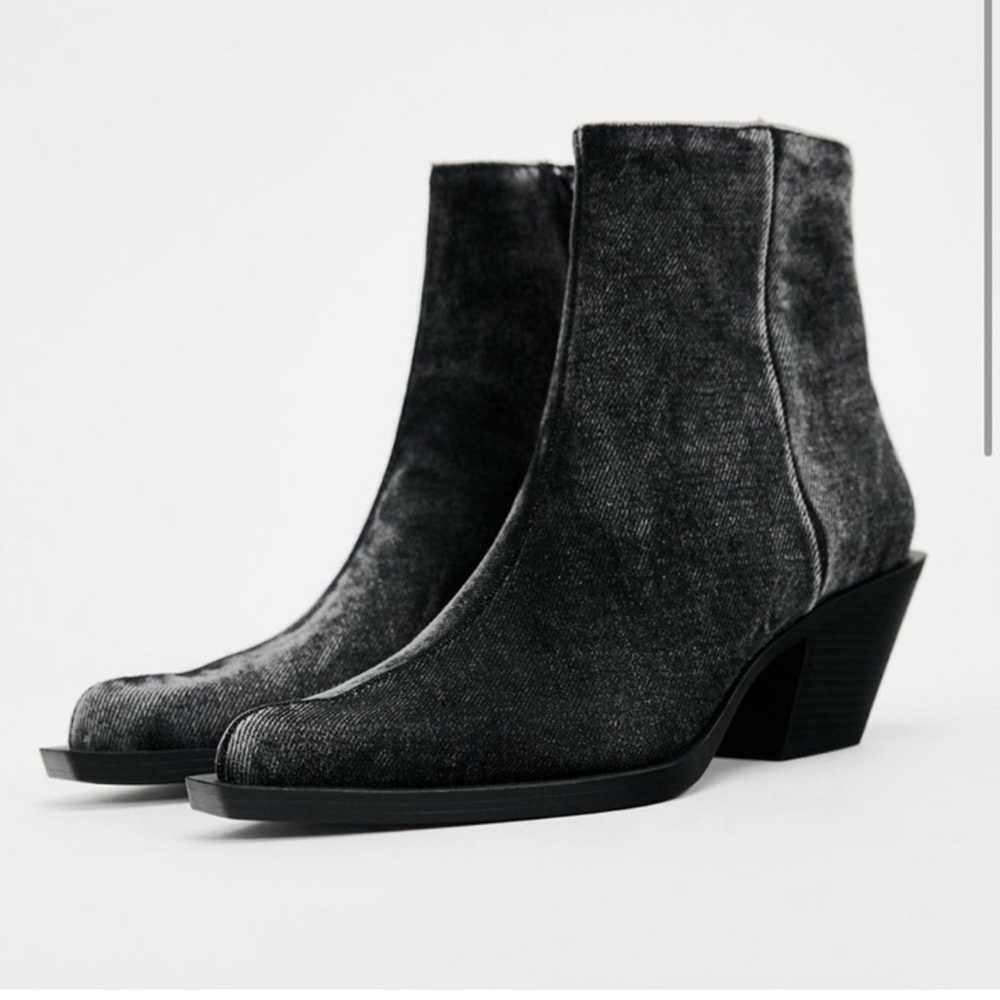 Zara washed black denim pointy tip ankle Boots bo… - image 1