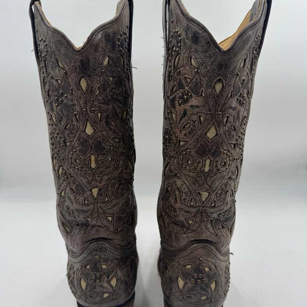 Corral Vintage A1098 Brown w/Bone Inlay Studded S… - image 5