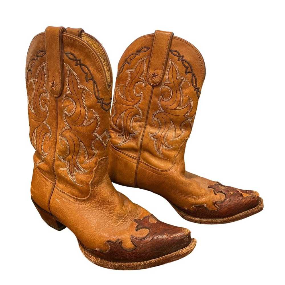 Tony Lama Brown Leather Vaquero Cowgirl Western B… - image 1