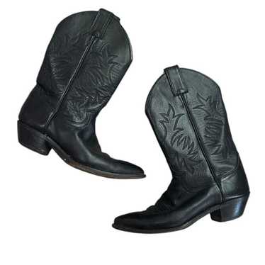 Vintage Justin Black Western Leather Cowboy Boots… - image 1