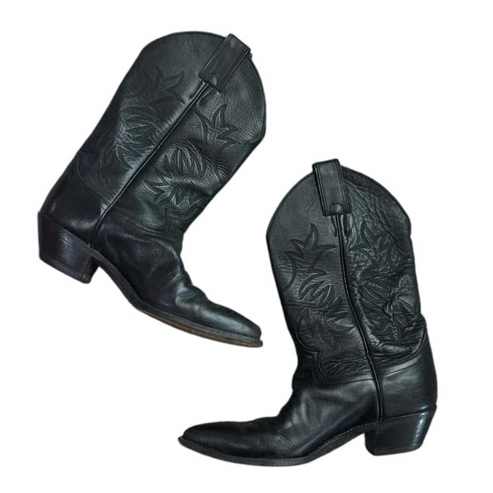 Vintage Justin Black Western Leather Cowboy Boots… - image 2