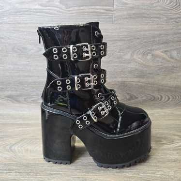 NEW YRU Smash Strapped Platform Boots W 8 Black R… - image 1