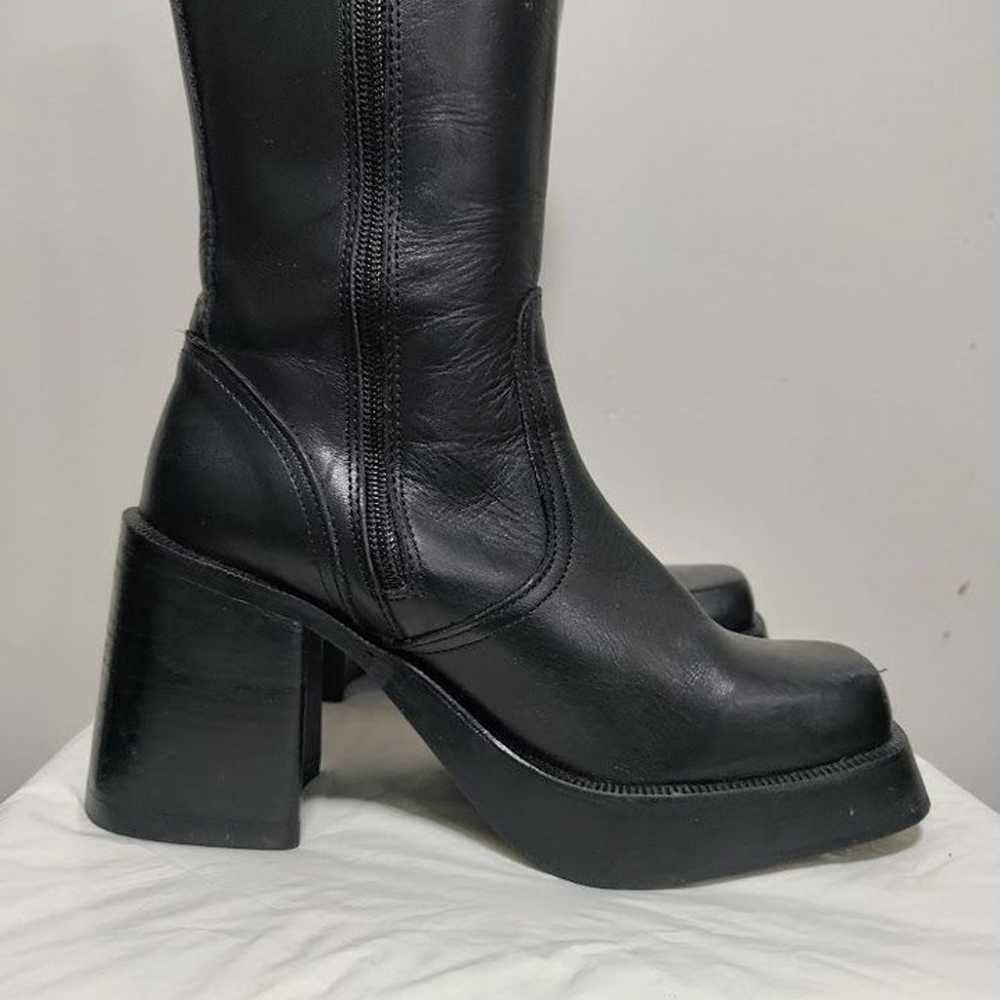 Vintage Destroy Black Leather Platform, Y2K 90's … - image 8