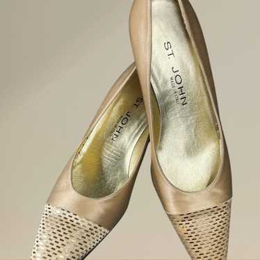 St. John | Vintage Gold Satin & Sequin Pumps - image 1