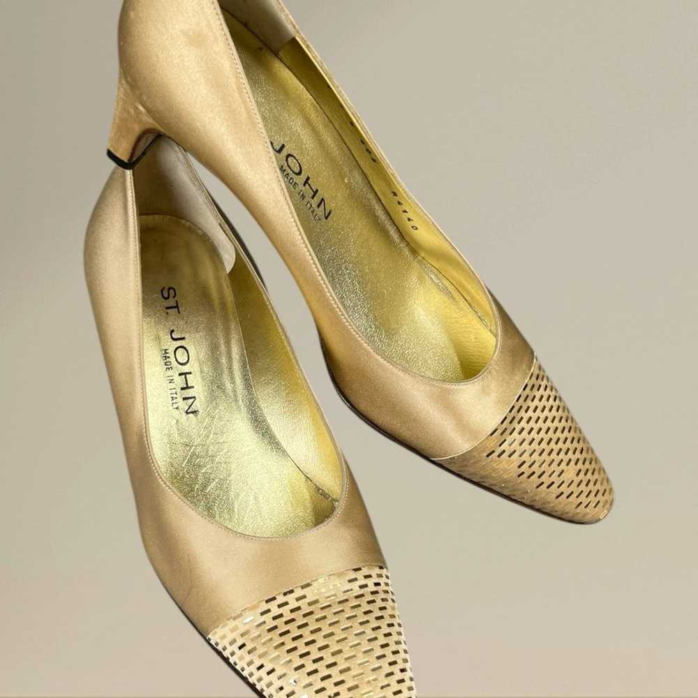 St. John | Vintage Gold Satin & Sequin Pumps - image 2