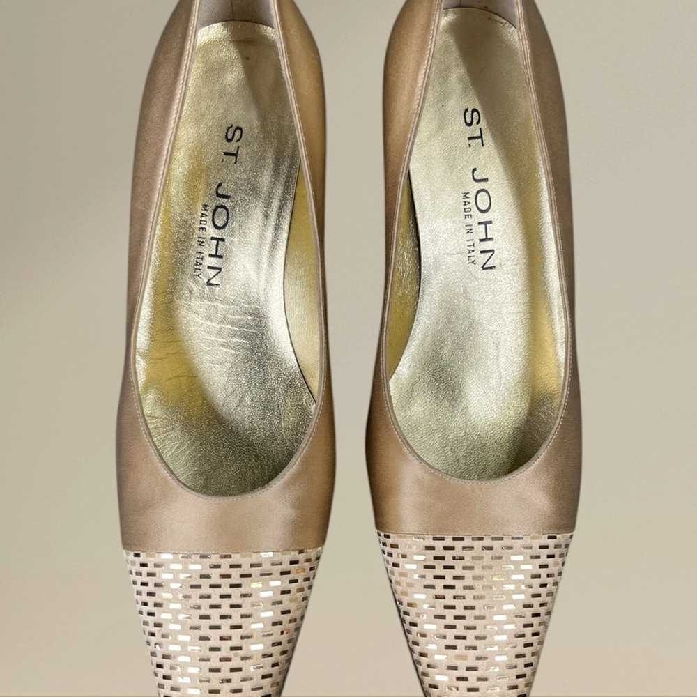 St. John | Vintage Gold Satin & Sequin Pumps - image 3