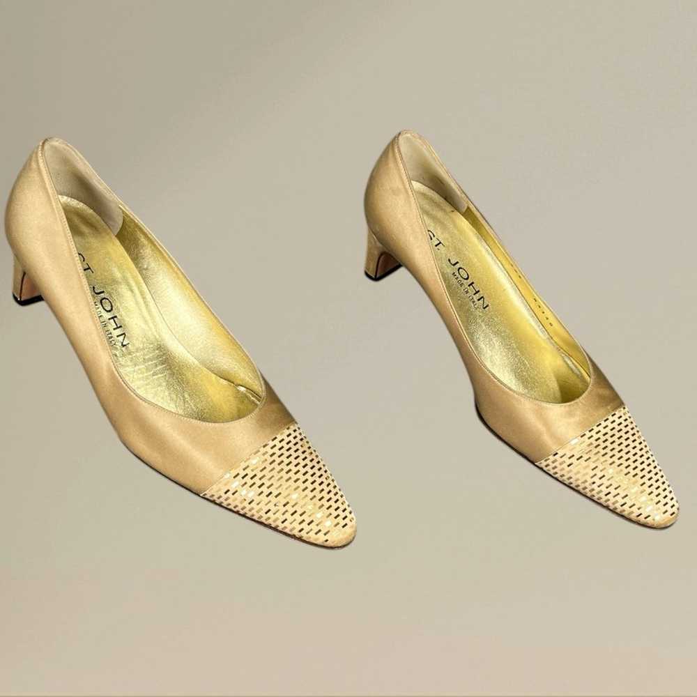 St. John | Vintage Gold Satin & Sequin Pumps - image 4