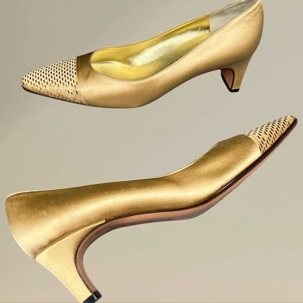 St. John | Vintage Gold Satin & Sequin Pumps - image 5