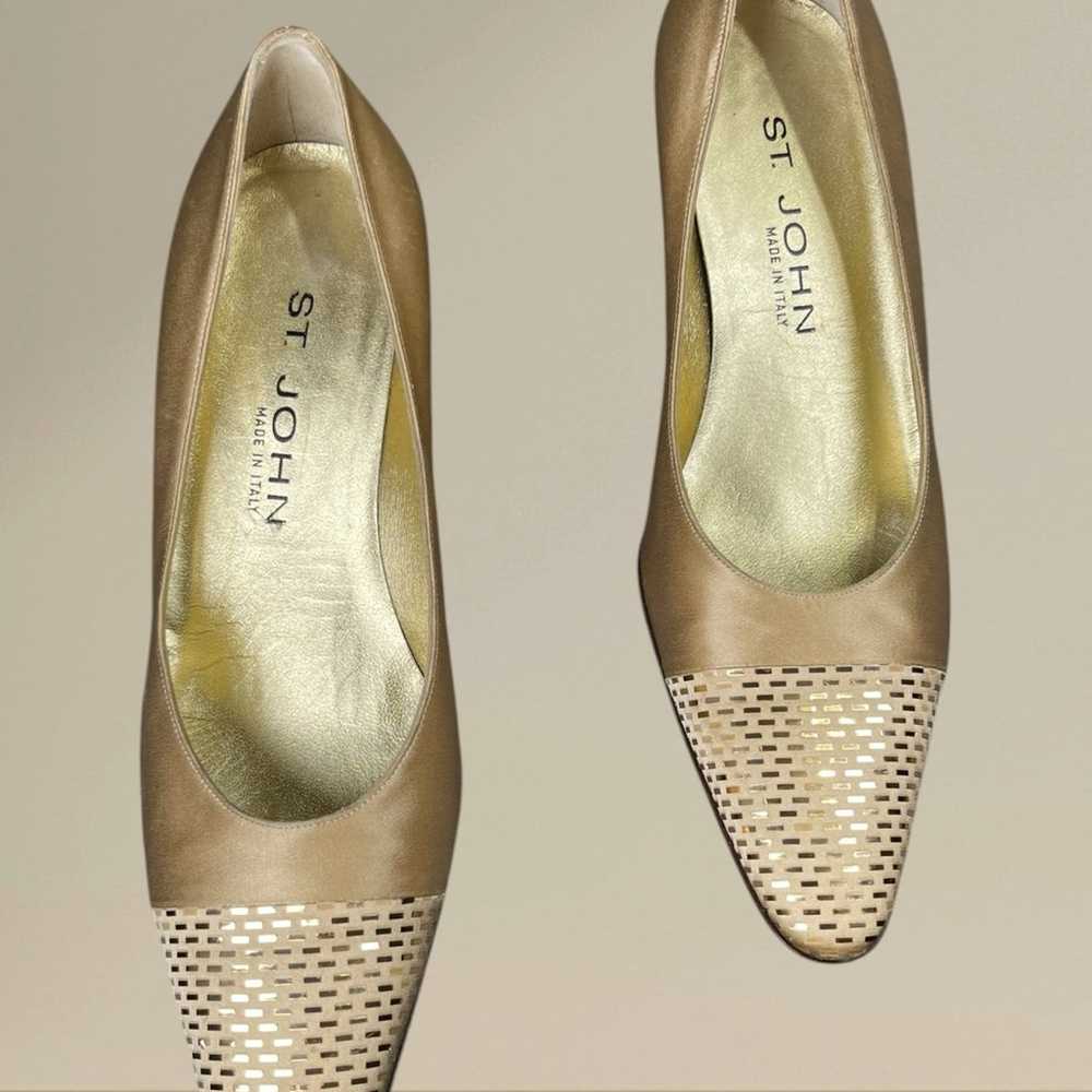 St. John | Vintage Gold Satin & Sequin Pumps - image 7