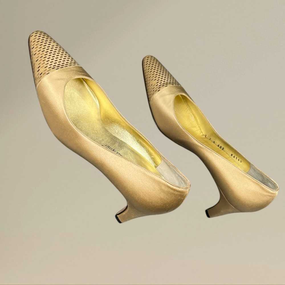 St. John | Vintage Gold Satin & Sequin Pumps - image 8