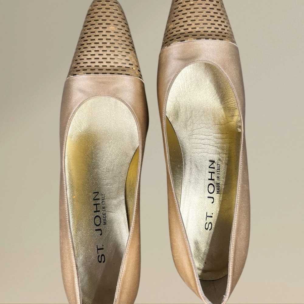 St. John | Vintage Gold Satin & Sequin Pumps - image 9