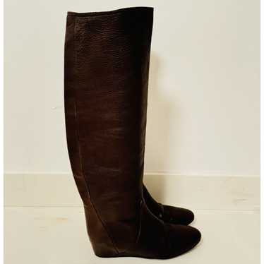 Lanvin Boots Womens 37.5 Brown Leather Knee High … - image 1