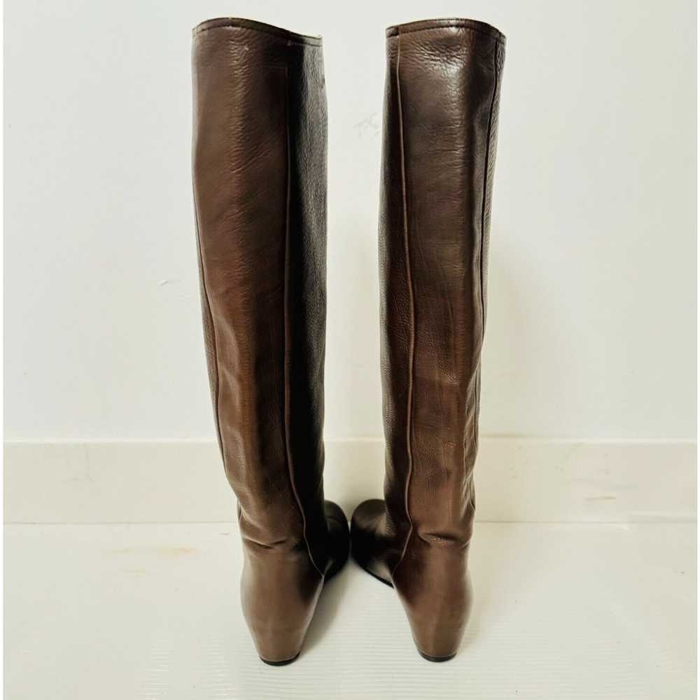 Lanvin Boots Womens 37.5 Brown Leather Knee High … - image 7