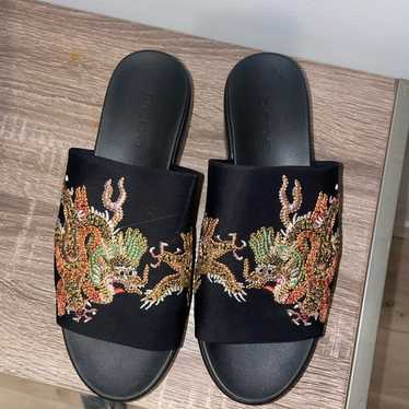 Vintage Bebe Embroidered Dragon Platform slides y2