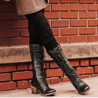 Freebird | Black Leather Lace Up Tall Grany  Boots