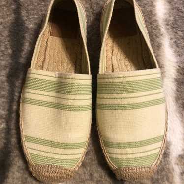 TORY BURCH Shaw Espadrille Green & Cream Canvas Fl