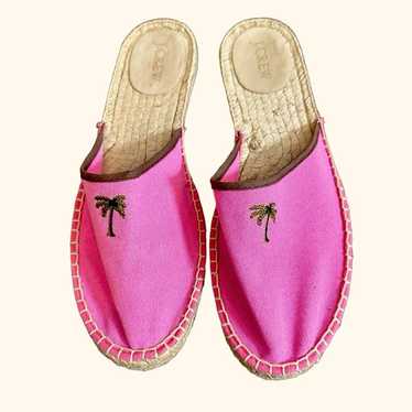 J Crew Pink Palm Tree Espadrille Mules Shoe Slides