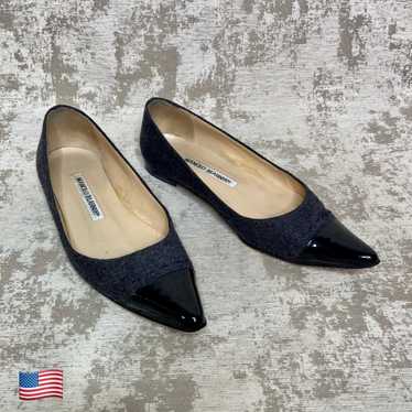 Manolo Blahnik Felt Wool Pointed Cap Toe Flats in 