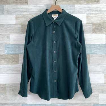 Talbots Vintage 90s Velveteen Shirt Green Button … - image 1