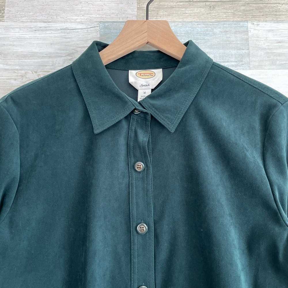 Talbots Vintage 90s Velveteen Shirt Green Button … - image 2